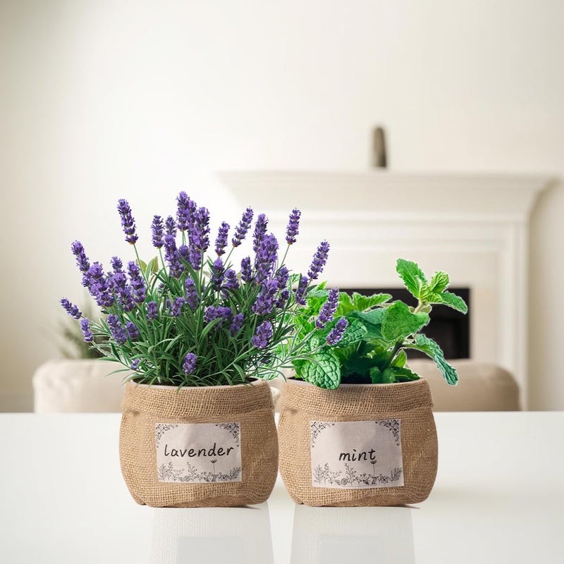 TineDew 10 Sets herb pots for Indoor Plants,5 inch Clear Plastic Plant Pots with Drainage and Saucer,herb planters with Vintage Decorative Burlap Flower-Pot Cover for Windowsill, Kitchen, Balcony - Image 5