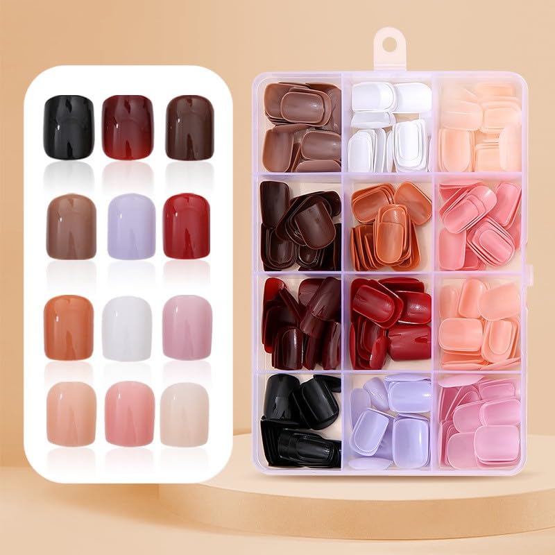 TOGZOM 12Packs 288Pcs Square Press on Nails Short Square Fake Nails Glossy Nature False Nail Tips Solid Color Acrylic Nails Press ons Nail Kit for Women Girls Daily Wear Manicure 12 Colors - Image 2