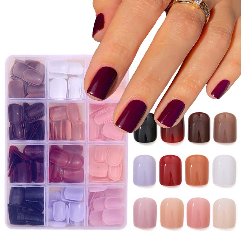 TOGZOM 12Packs 288Pcs Square Press on Nails Short Square Fake Nails Glossy Nature False Nail Tips Solid Color Acrylic Nails Press ons Nail Kit for Women Girls Daily Wear Manicure 12 Colors - Image 1