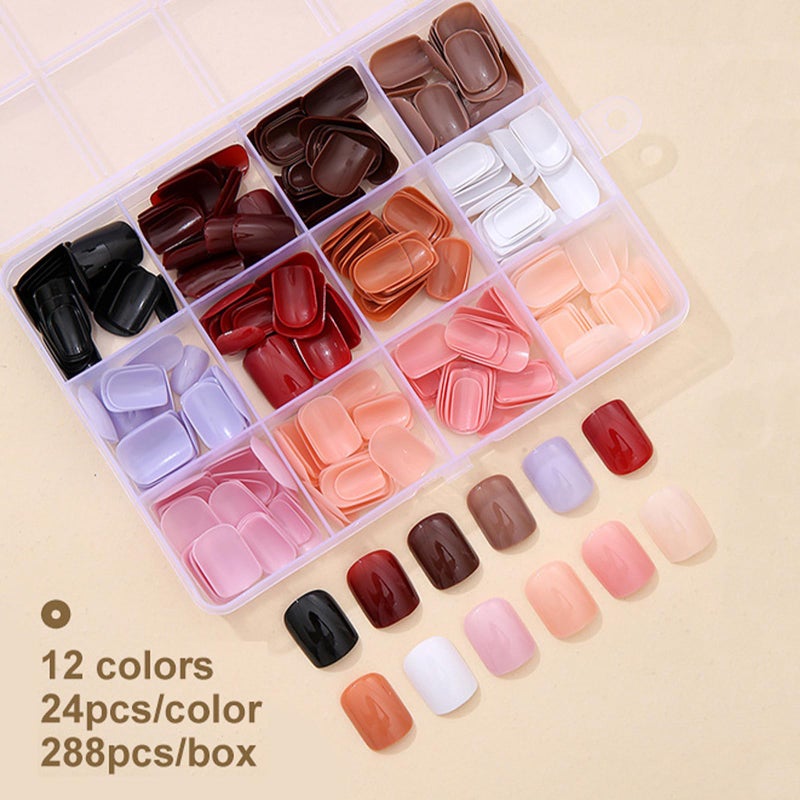 TOGZOM 12Packs 288Pcs Square Press on Nails Short Square Fake Nails Glossy Nature False Nail Tips Solid Color Acrylic Nails Press ons Nail Kit for Women Girls Daily Wear Manicure 12 Colors - Image 4