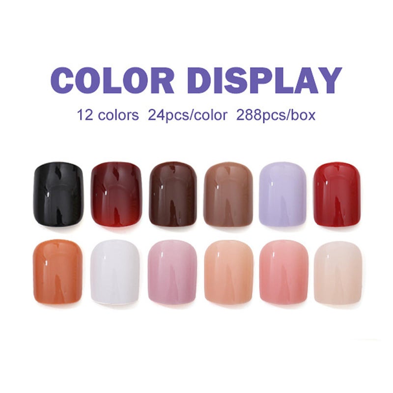 TOGZOM 12Packs 288Pcs Square Press on Nails Short Square Fake Nails Glossy Nature False Nail Tips Solid Color Acrylic Nails Press ons Nail Kit for Women Girls Daily Wear Manicure 12 Colors - Image 3