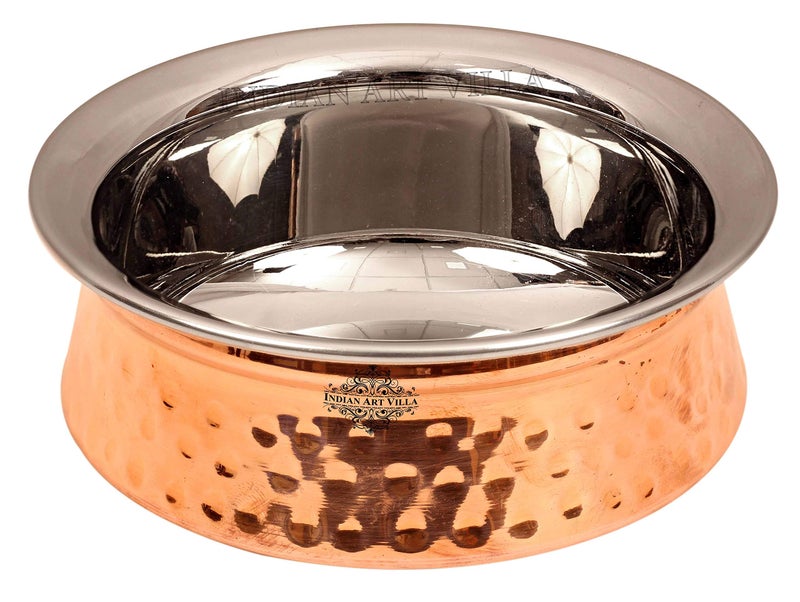 INDIAN ART VILLA Steel Copper Hammered Handi Bowl, Serveware for Home, Restaurants & Festive Occasions, Elegant Traditional Design, Multipurpose Tableware, 200 ML, Set of 1 - Image 2