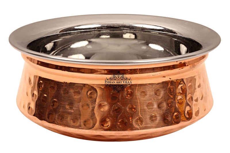 INDIAN ART VILLA Steel Copper Hammered Handi Bowl, Serveware for Home, Restaurants & Festive Occasions, Elegant Traditional Design, Multipurpose Tableware, 200 ML, Set of 1 - Image 1