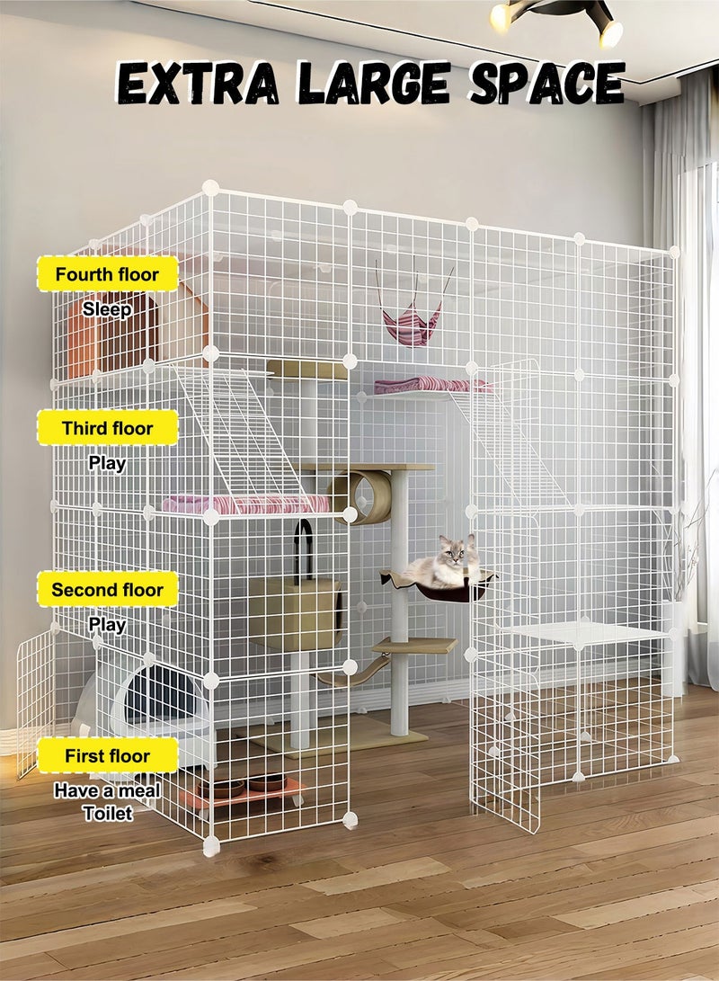 كيدل الكبير قطة قفص 4-الطبقة المعدنية سلك كينلز غلاف الحيوانات بيت سياج قابل للفصل داخلي DIY الحيوانات الأليفة صندوق Playpen ل 1-5 القطط ممارسة المساحة - Image 3