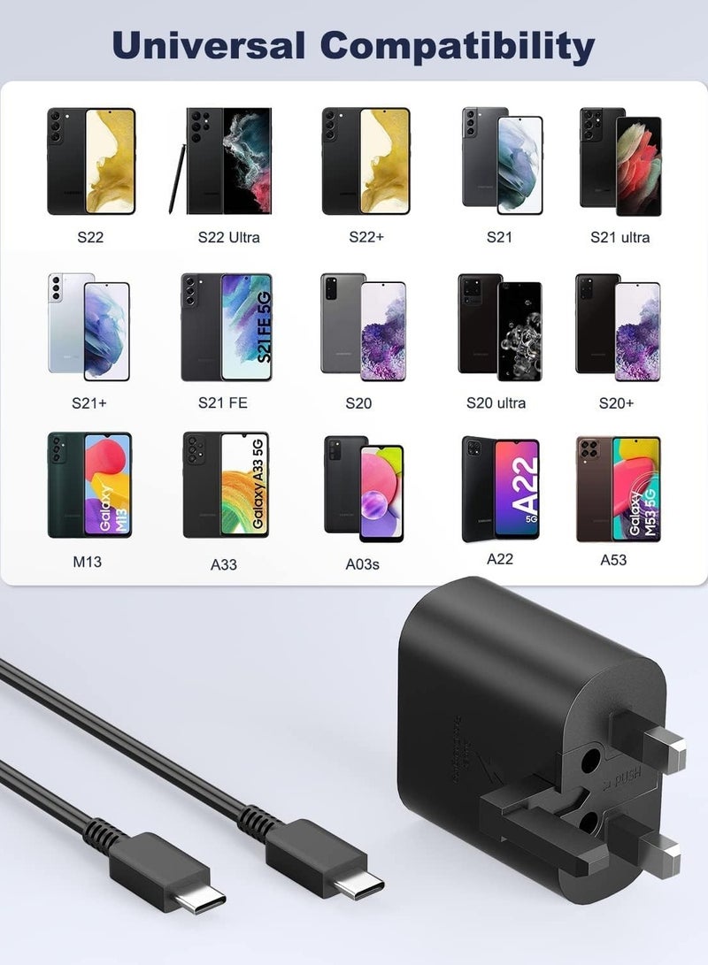 شاحن سريع لسامسونج جالكسي رأس شاحن مع كابل شحن 25 واط  , اس 23 الترا اس 23 بلس اس 23 واس 23 واس 22 الترا واس 22 واس 21 الترا واس 21 واس 21 وايه 54 وايه 53 وايه 52 وايه 32-25 واط مع كابل نوع سي - Image 5