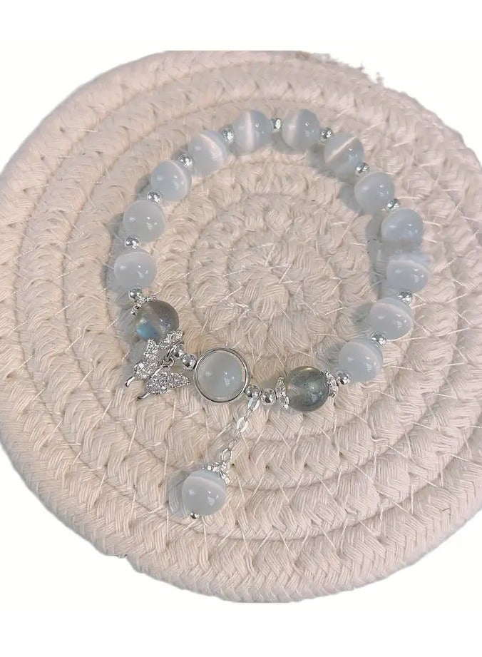 Home Clearance Sale [Popular Choice] 1pc Elegant Butterfly Charm Bracelet with Beads - Glass Crafted, Fashionable White Design, Ideal Gift for Girlfriend or Best Friend, Small Niche Design, Transfer Beads - Image 5