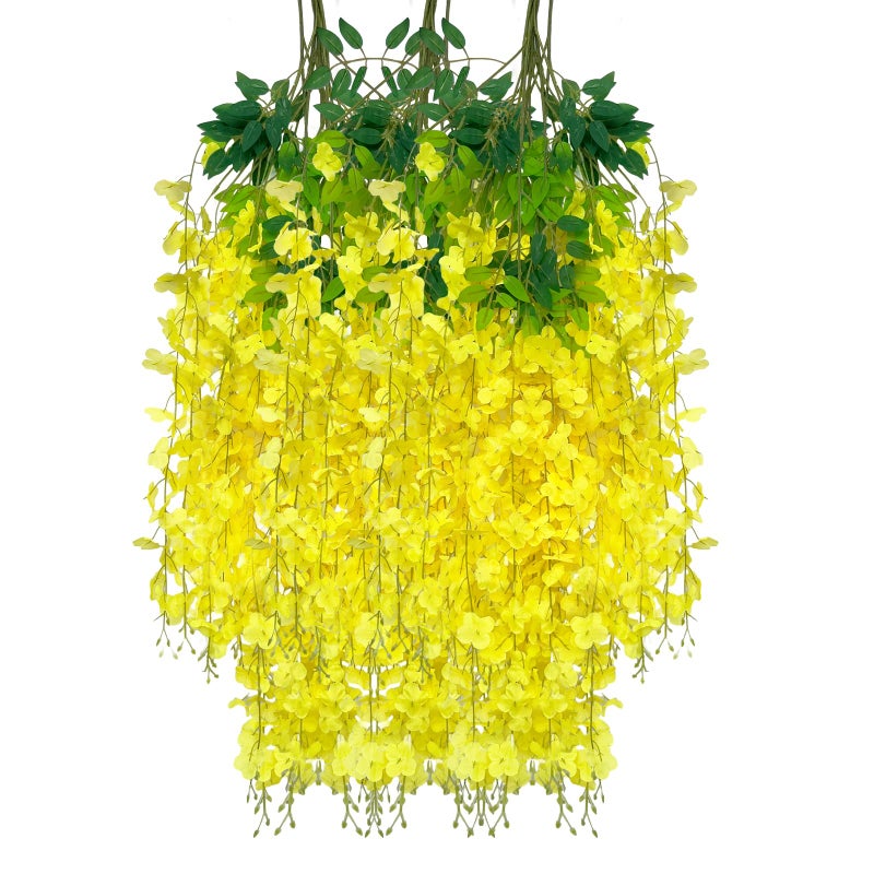 Luerbi Yellow Artificial Wisteria Flower Vines  3.77 Feet Yellow Wisteria Hanging Flowers Garland  12 Pack Fake Yellow Wisteria  Hanging Vines for Photo Backdrop  Yard Flower Vines Decor  Wisteria Garland - Image 1