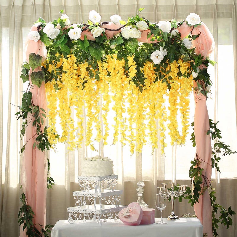 Luerbi Yellow Artificial Wisteria Flower Vines  3.77 Feet Yellow Wisteria Hanging Flowers Garland  12 Pack Fake Yellow Wisteria  Hanging Vines for Photo Backdrop  Yard Flower Vines Decor  Wisteria Garland - Image 4