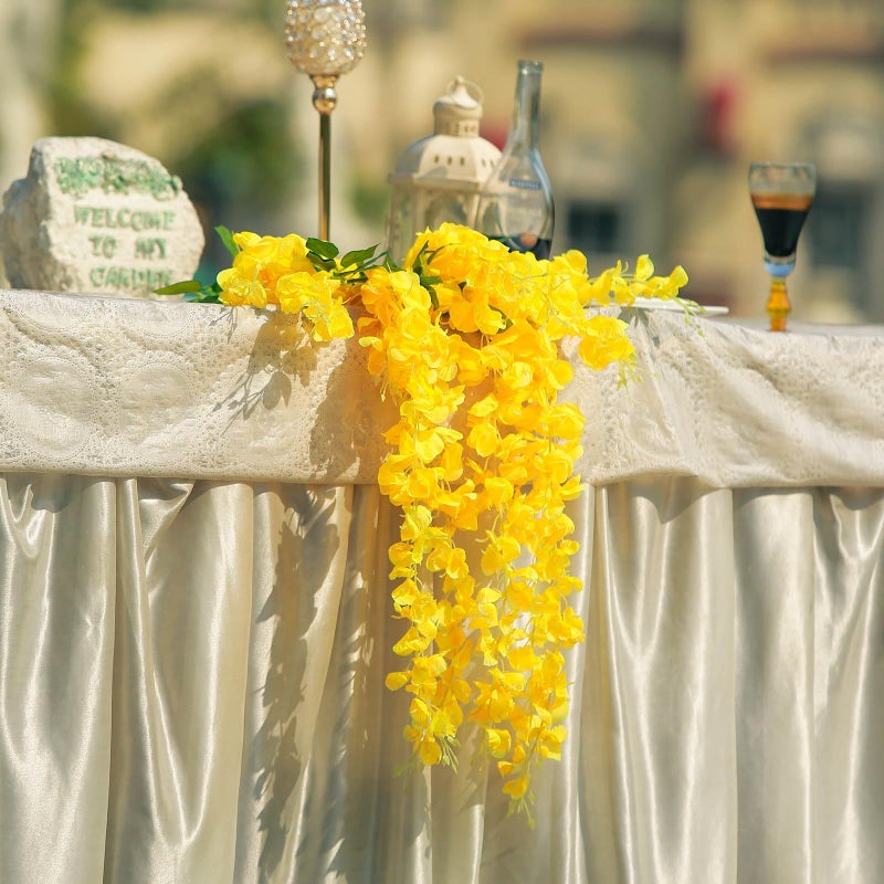Luerbi Yellow Artificial Wisteria Flower Vines  3.77 Feet Yellow Wisteria Hanging Flowers Garland  12 Pack Fake Yellow Wisteria  Hanging Vines for Photo Backdrop  Yard Flower Vines Decor  Wisteria Garland - Image 5