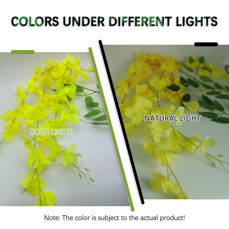 Luerbi Yellow Artificial Wisteria Flower Vines  3.77 Feet Yellow Wisteria Hanging Flowers Garland  12 Pack Fake Yellow Wisteria  Hanging Vines for Photo Backdrop  Yard Flower Vines Decor  Wisteria Garland - Image 2