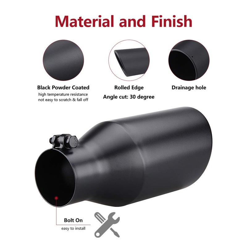 LCGP LCGP 3" Inlet Exhaust tip 5" Outlet 12" Overall Length, 3x5x12inch, Stainless Steel, Black Powder Coated Exhaust Tailpipe - Image 4