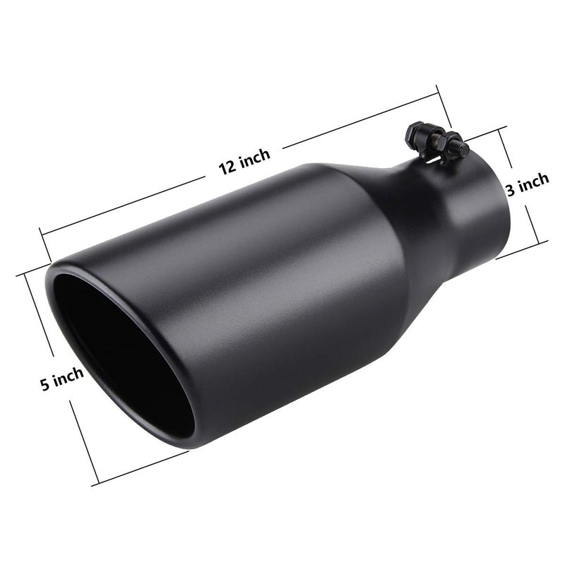 LCGP LCGP 3" Inlet Exhaust tip 5" Outlet 12" Overall Length, 3x5x12inch, Stainless Steel, Black Powder Coated Exhaust Tailpipe - Image 2