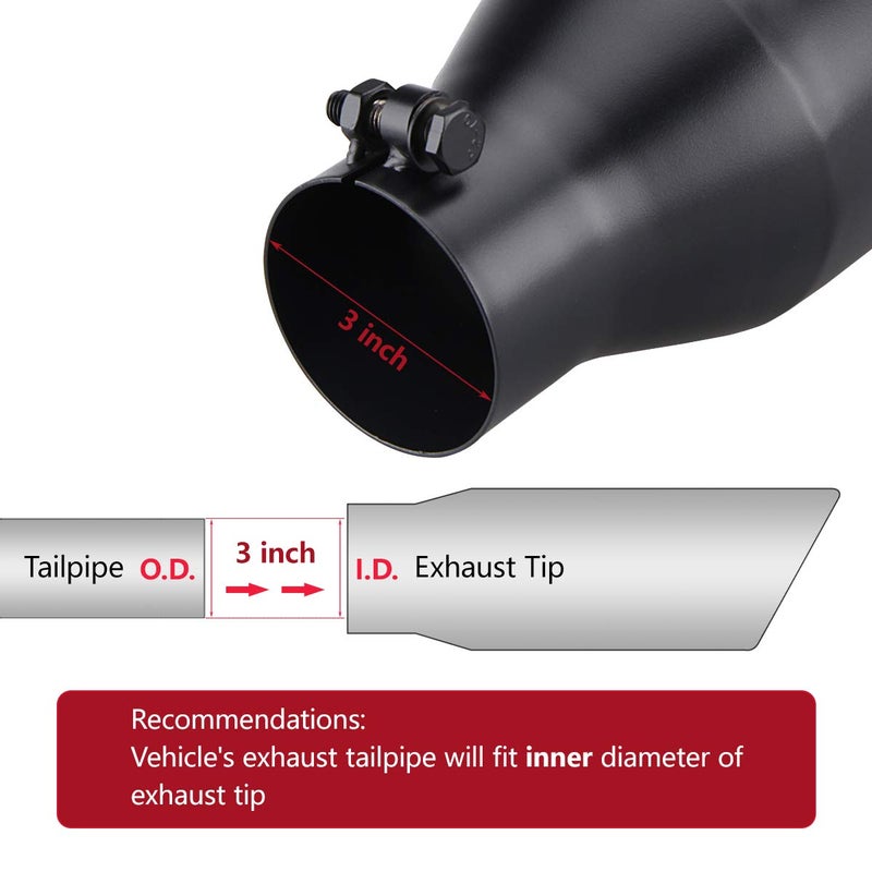 LCGP 3" Inlet Exhaust tip 5" Outlet 12" Overall Length, 3x5x12inch, Stainless Steel, Black Powder Coated Exhaust Tailpipe - Image 3