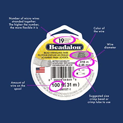 Beadalon 19 Strand Stainless Steel Bead Stringing Wire, .021 in / 0.53 mm, Bright, 100 ft / 31 m - Image 3