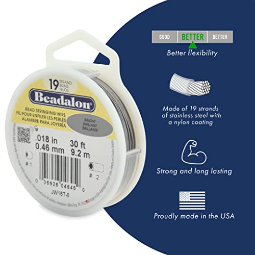 Beadalon 19 Strand Stainless Steel Bead Stringing Wire, .021 in / 0.53 mm, Bright, 100 ft / 31 m - Image 2