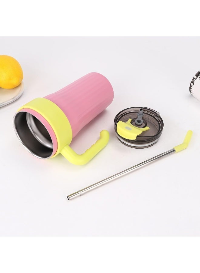 Stainless Steel Insulated Tumbler with Handle, Lid and Straw, Thermal Mug for Hot & Cold Drinks - Image 5