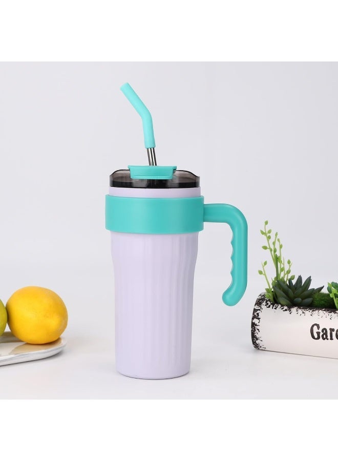 Stainless Steel Insulated Tumbler with Handle, Lid and Straw, Thermal Mug for Hot & Cold Drinks - Image 4