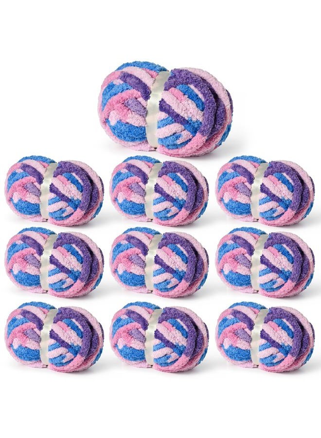 Sekafris 10 Pack Fluffy Chunky Chenille Yarn for Crocheting, Jumbo Chunky Blanket Yarn for Hand Knitting, 240yds/70.5oz Super Bulky Variegated Baby Blanket Yarn (Blue-Pink-Purple) - Image 1