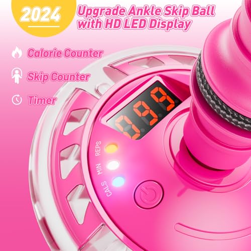 Flooyes Skip Ball for Kids Ankle Skip Ball Toy with Counter Timer and Cal Calculator Girl Birthday Gifts for Age 6 7 8 9 10 Rechargeable Colorful Flash Wheel Skip Ball for Girls Women - Image 5
