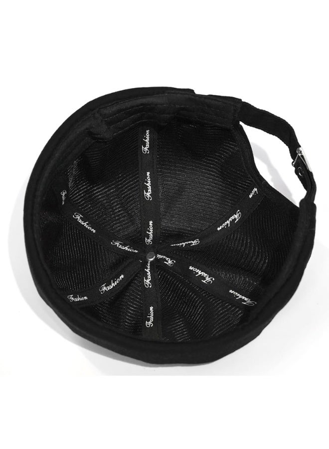 Men's Brimless Docker Cap Set, 100% Cotton Retro Worker Sailor Skull Cap with Rolled Cuff, Adjustable, Black, 2 Pack - Image 3