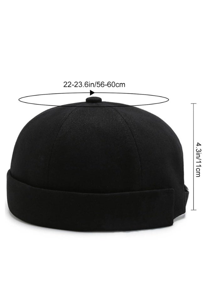 Men's Brimless Docker Cap Set, 100% Cotton Retro Worker Sailor Skull Cap with Rolled Cuff, Adjustable, Black, 2 Pack - Image 2