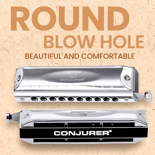 CONJURER Mouth Organ 10 Holes 40 Tunes of C Chromatic Mouth Organ Harp, Chromatic Harmonica for Beginners, Adults, Professionals, Students, Friends, Gifts (Sliver) - Image 3
