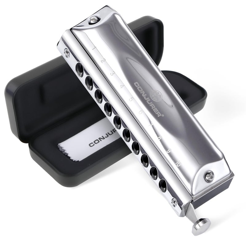 CONJURER Mouth Organ 10 Holes 40 Tunes of C Chromatic Mouth Organ Harp, Chromatic Harmonica for Beginners, Adults, Professionals, Students, Friends, Gifts (Sliver) - Image 1