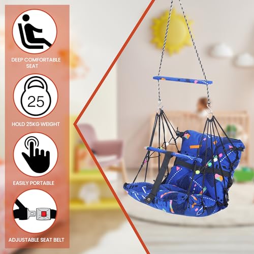 Sprointal® Swing for Kids, Baby Swing Chair Cotton Children Folding and Washable 1-5 Years Swing with Safety Belt,Home and Garden Jhula for Babies |Swing for Kids|Hanging Cradle (Blue Triangle) - Image 4