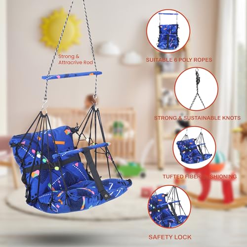 Sprointal® Swing for Kids, Baby Swing Chair Cotton Children Folding and Washable 1-5 Years Swing with Safety Belt,Home and Garden Jhula for Babies |Swing for Kids|Hanging Cradle (Blue Triangle) - Image 5