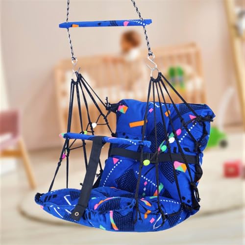 Sprointal® Swing for Kids, Baby Swing Chair Cotton Children Folding and Washable 1-5 Years Swing with Safety Belt,Home and Garden Jhula for Babies |Swing for Kids|Hanging Cradle (Blue Triangle) - Image 1