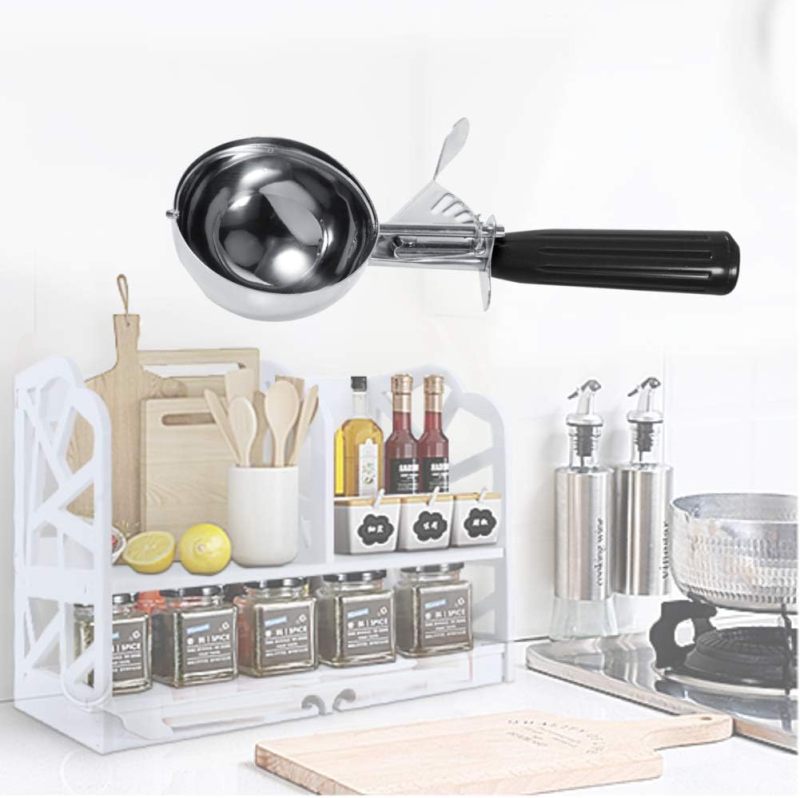 Ice Cream Scoop 4.7cm Food-grade Stainless Steel Non-slip Plastic Handle - Easy-release Lever Multi-purpose Scoop for Home Kitchen, Dessert Shop, Café, Restaurant - Image 3