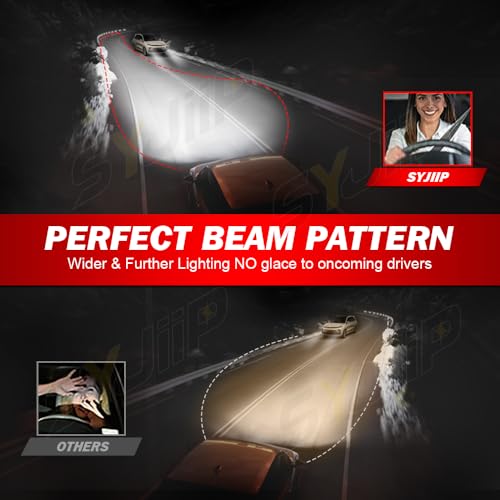 SYJIIP Upgraded Halogen Headlight Bulbs Compatible For Dodge RAM 1500 2500 3500 Without Projector/4 Head Lamps 2009-2023, 9005 H11 High Low Beam Lights, 6000K White, 300% Brightness, Plug n Play, 4 PCS - Image 5