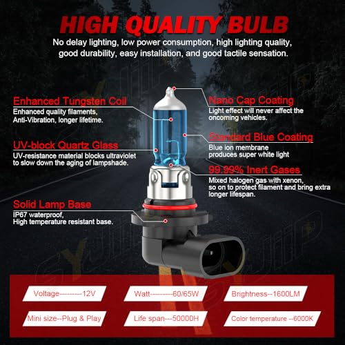 SYJIIP Upgraded Halogen Headlight Bulbs Compatible For Dodge RAM 1500 2500 3500 Without Projector/4 Head Lamps 2009-2023, 9005 H11 High Low Beam Lights, 6000K White, 300% Brightness, Plug n Play, 4 PCS - Image 2