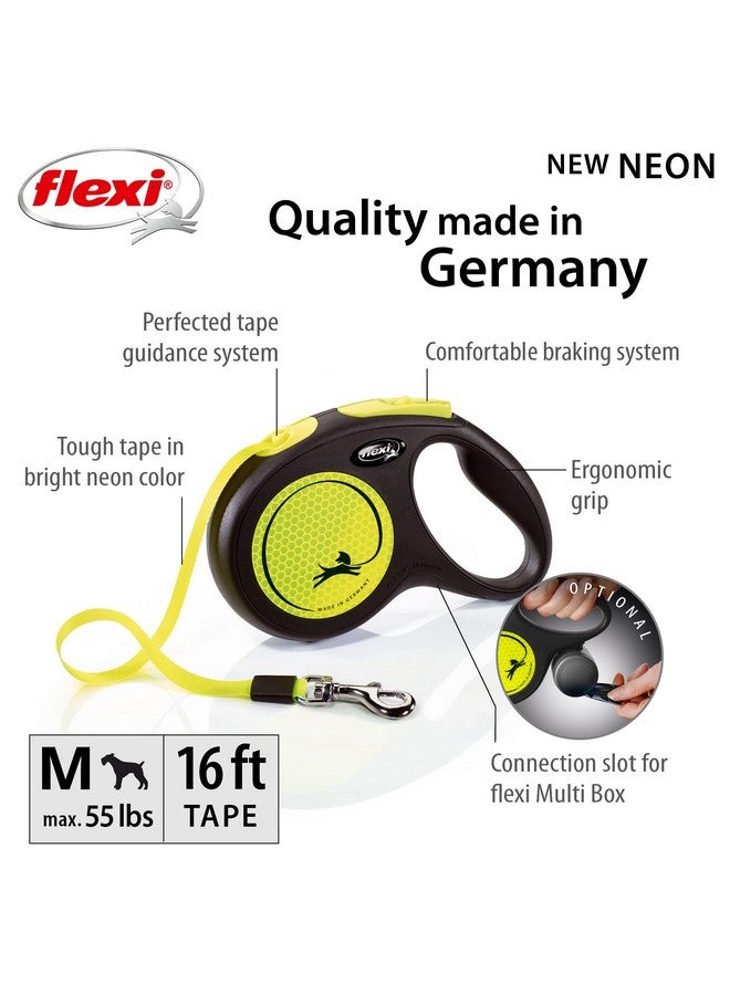 FLEXI New Neon Tape Retractable Dog Leashes for Medium Dogs Upto 55 lbs. - 16 ft., Neon Yellow/Black | Tangle Free Pet Walking Leash with One-Handed Brake, Pause, Lock|German Quality Product - Image 2