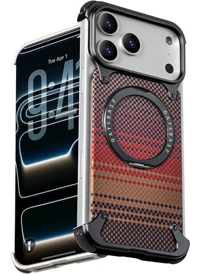 أوتس باسف غطاء بدون إطار لهاتف iPhone 17 Pro Max – حاجز مضاد للصدمات بتصميم بسيط مع دعامة قابلة للدوران 360°، مصنوع من مواد بدرجة فضائية، بتصميم منقوش - Image 1