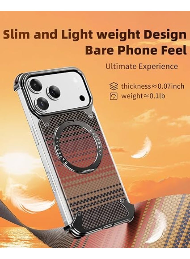 أوتس باسف غطاء بدون إطار لهاتف iPhone 17 Pro Max – حاجز مضاد للصدمات بتصميم بسيط مع دعامة قابلة للدوران 360°، مصنوع من مواد بدرجة فضائية، بتصميم منقوش - Image 3