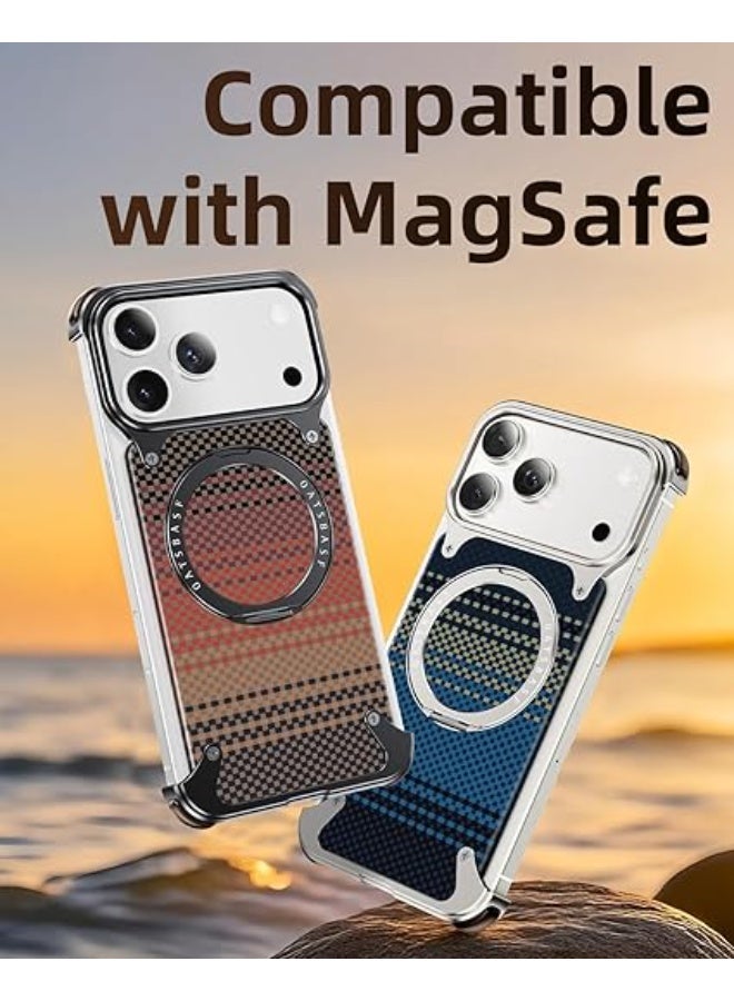 أوتس باسف غطاء بدون إطار لهاتف iPhone 17 Pro Max – حاجز مضاد للصدمات بتصميم بسيط مع دعامة قابلة للدوران 360°، مصنوع من مواد بدرجة فضائية، بتصميم منقوش - Image 5