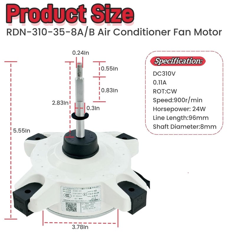 IXGPUTS RDN-310-35-8A/B Air Conditioner Fan Motor Brushless DC Motor DC310V 24W 0.11A 900r/min Compatible for AUX Air Conditioner，External Fan Motor Replacement - Image 2