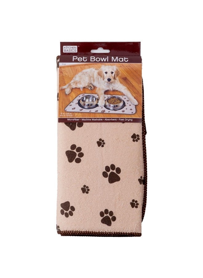Kitchen Basics Microfiber Dog Food Mat Or Cat Food Mat, AntiSkid And Absorbent Cat Or Dog Feeding Mat To Protect Floors, 10 In. X 20 In., Taupe Paws - Image 1