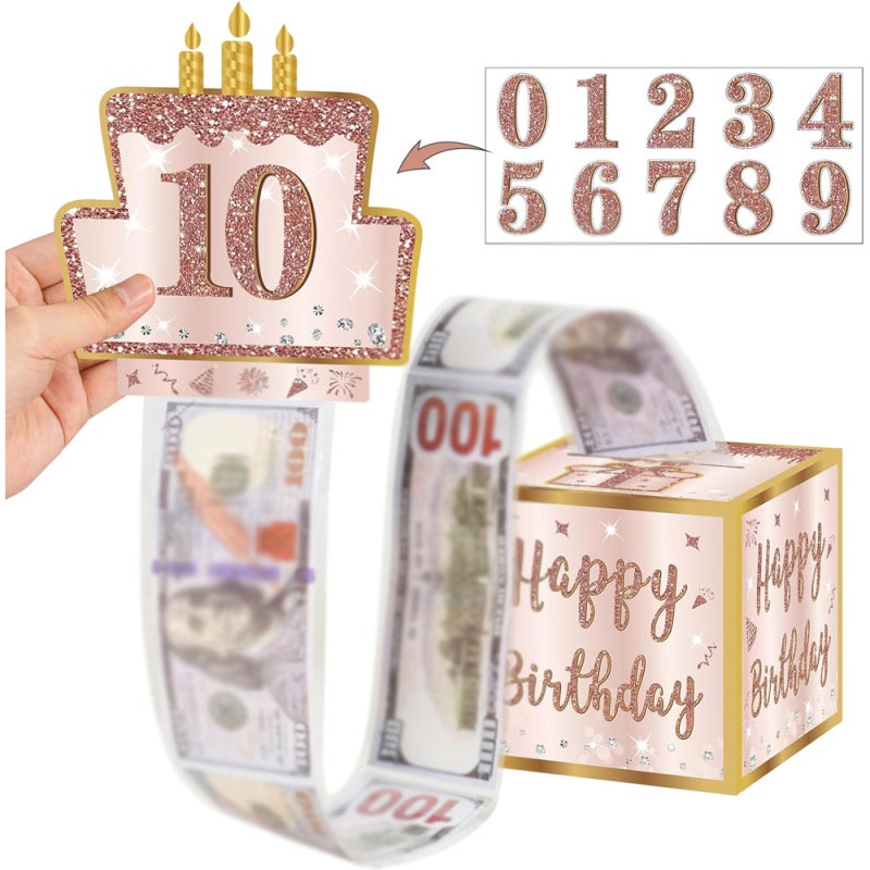 Birthday Gift Money Box: Pink Durable Corrugated Paper - Surprise Pull-Out Design Cash Gift for Birthday Loved Ones - Image 1