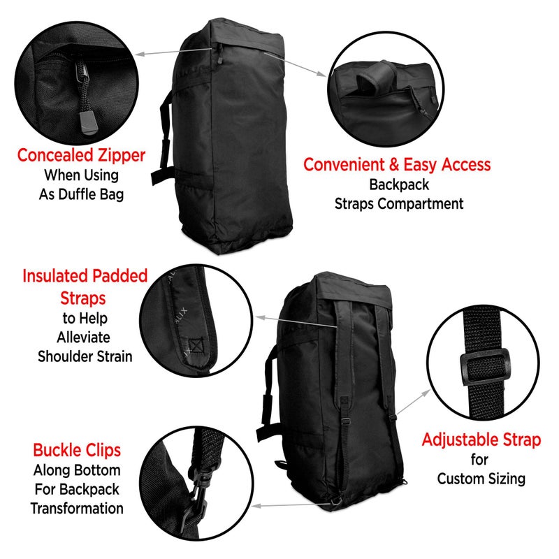 Dalix Extra Large Duffle Bag Outdoors Sports Duffel Bag (Turns Into Backpack) - Image 3