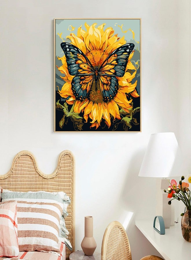 Offito Framed Paint by Numbers Kit for Adults Beginners & Kids Ages 8-12, Butterfly Sunflower Acrylic Easy Paint by Number with Frame, Paint by Number Kits on Canvas Framed (10 * 10 Inch, without Easel) - Image 3