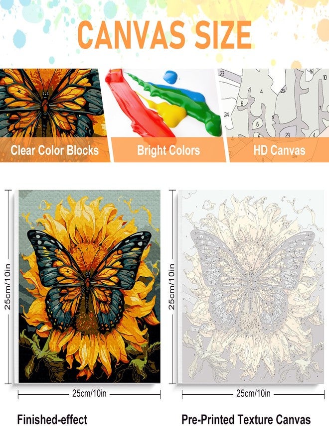 Offito Framed Paint by Numbers Kit for Adults Beginners & Kids Ages 8-12, Butterfly Sunflower Acrylic Easy Paint by Number with Frame, Paint by Number Kits on Canvas Framed (10 * 10 Inch, without Easel) - Image 2