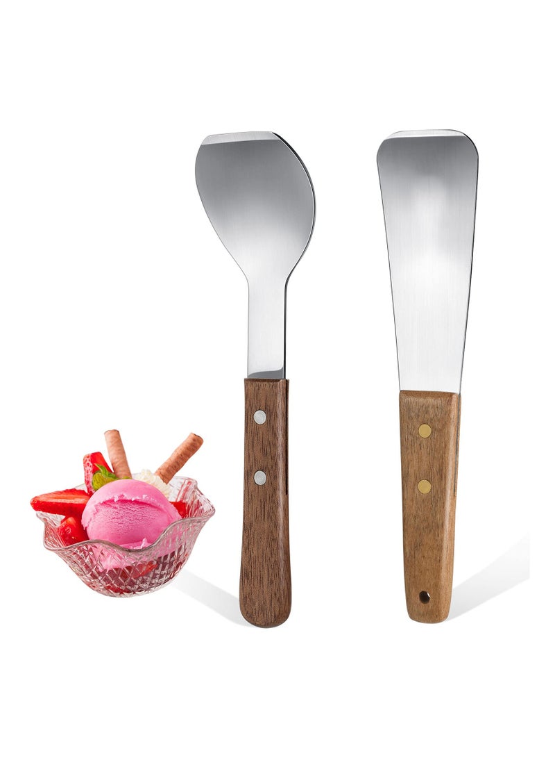 SOLARAE Ice Cream Shovel, Ice Cream Scoop, 2 PCS Stainless Steel Ice Cream Shovel, with Wooden Handle, Dessert Spade, Butter Cutter, Flat Ice Cream Metal Spade, for Dining Kitchen Utensil, Home Commercial - Image 1