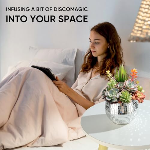 RGBDOT 6 Pcs Disco Ball Vase Disco Ball Planter for Centerpieces Disco Ball Decor Flower Vase with Silver Mirror Glass for Wedding, Birthday, Party (3" X 4") - Image 5