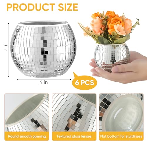RGBDOT 6 Pcs Disco Ball Vase Disco Ball Planter for Centerpieces Disco Ball Decor Flower Vase with Silver Mirror Glass for Wedding, Birthday, Party (3" X 4") - Image 3