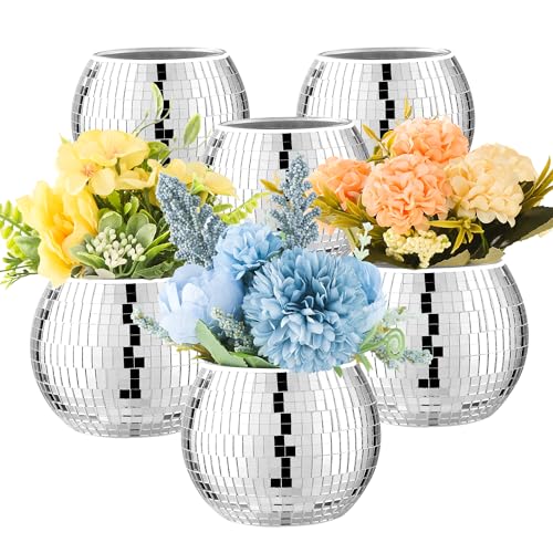 RGBDOT 6 Pcs Disco Ball Vase Disco Ball Planter for Centerpieces Disco Ball Decor Flower Vase with Silver Mirror Glass for Wedding, Birthday, Party (3" X 4") - Image 1