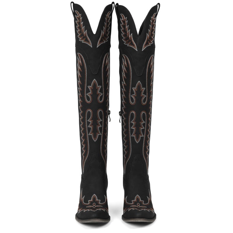 CELNEPHO Cowboy Boots For Women Over The Knee Western Boots With Classic Embroidered Chunky Heel Slip On Zipper Square Toe Fashion Cowgirl Thigh High Boots For Women - Image 5