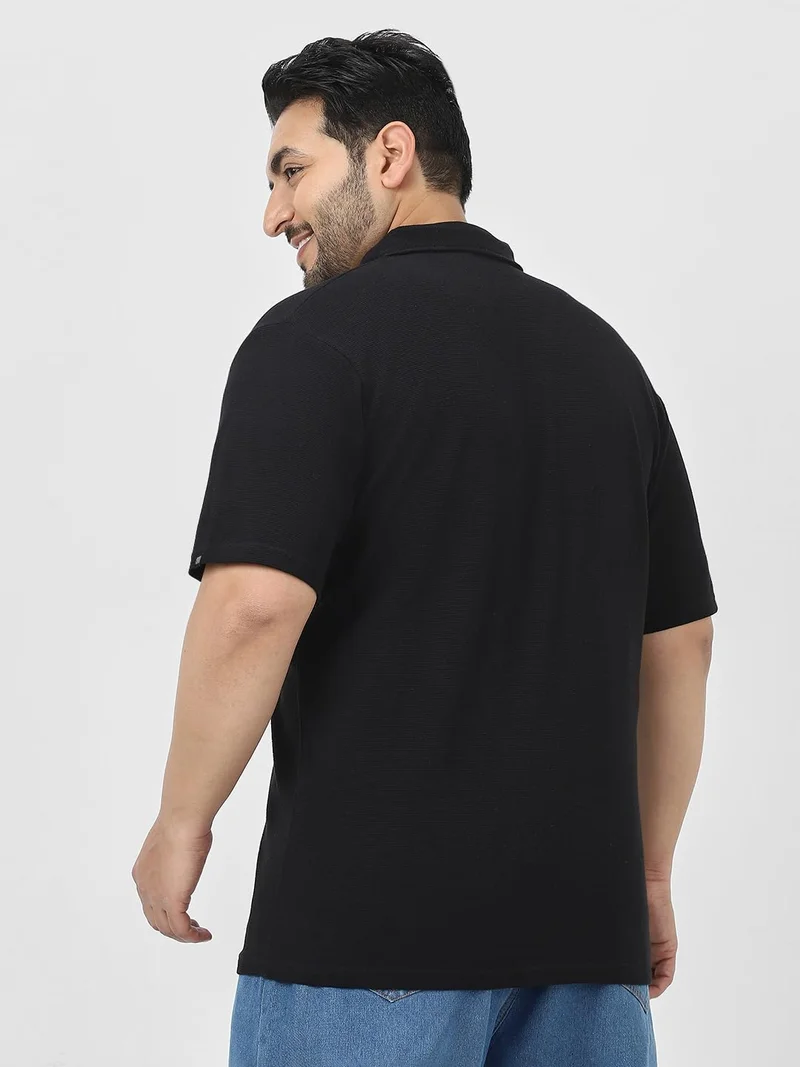 Urbano Fashion  Urbano Plus Men's Black Textured Regular Fit Half Sleeve Cotton Polo T-Shirt  | Best Price UAE