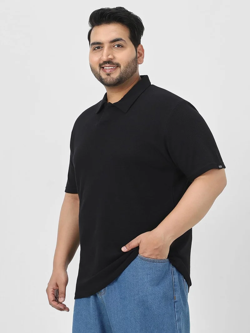 Urbano Fashion  Urbano Plus Men's Black Textured Regular Fit Half Sleeve Cotton Polo T-Shirt  | Best Price UAE